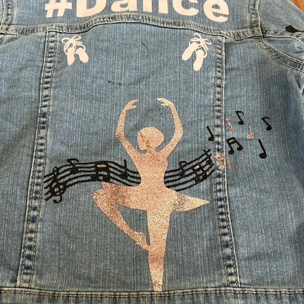 Custom ballet graphic dance denim jean jacket girls size 6 sparkle Carters
